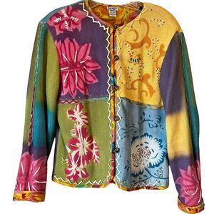 Vintage Sandy Starkman Floral Embroidered Art To Wear Cardigan